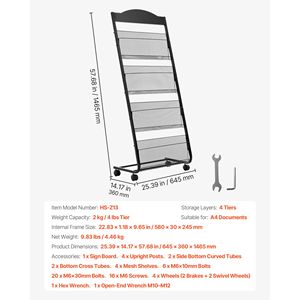 Espositore per Brochure a 4 Ripiani Resistente, Espositore per Riviste e Materiale Pubblicitario da Terra con Ruote per Facile Spostamento - Product Image 3