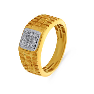 Vigour Blocks <b>Men</b> Diamond <b>Ring</b> High Polish Yellow Gold <b>Men's</b> Square Diamond Cluster <b>Ring</b> Textured Band Wedding Anniversary - Product Image 1