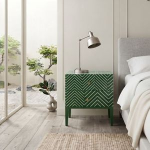 <b>Green</b> Chevron Nightstand Side <b>Table</b> <b>Bedside</b> Cabinet with Drawers Modern Bedroom Furniture - Product Image 2