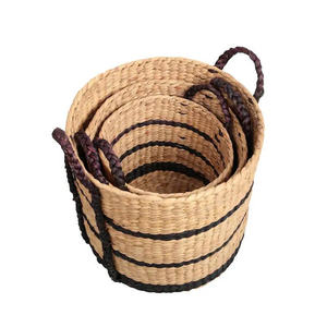 Cestas de Almacenamiento Tejidas a Mano con Diseño de Rayas Willow, de Jacinto de Agua, con Asas (Juego de 3) - Product Image 2