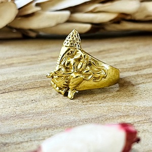 Bague Lord Ganesha, modèle populaire, en laiton tribal plaqué or 18 carats, motif Dieu Éléphant, bijoux spirituels unisexes pour la vente en gros/OEM/ODM - Product Image 5