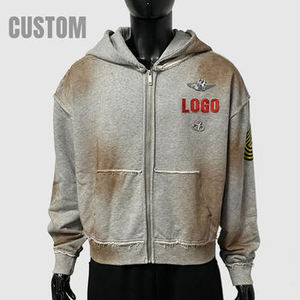 Sudadera con capucha y cremallera para hombre, estilo acid wash, de tejido grueso, con doble cremallera, efecto desgastado vintage, de forro polar, estilo oversize, para streetwear. - Product Image 4