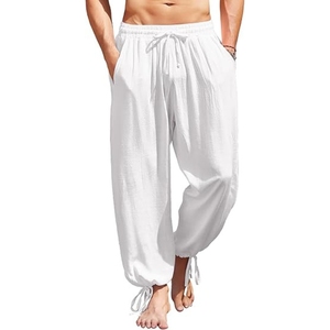 Men's Cotton Linen Pants Casual <b>Harem</b> Pants Elastic Waist Beach Boho Yoga <b>Trousers</b> - Product Image 1