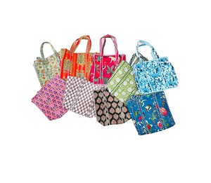 Handmade Indian Block Print Quilted Cotton Bohemian Fashion <b>Tote</b> <b>Bags</b>-Wholesale Lot Kantha <b>Floral</b> Pattern Open Shoulder <b>Bags</b> - Product Image 1