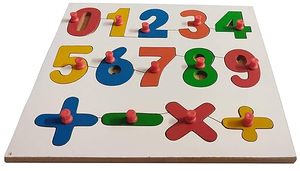 Puzzles en bois Kidzoo - Puzzle de comptage des nombres de 0 à 9 avec signe de calcul mathématique multicolore - 14 pièces - Taille 9"x 9" pouces - Product Image 5