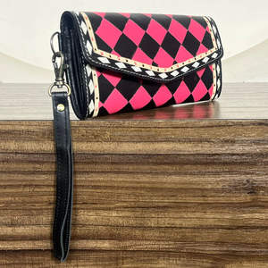 Cartera de Mano para Mujer con Logotipo Personalizado, Diseño a Cuadros en Cuero Vacuno Premium, Nueva Cartera Hecha a Mano con Correa para la Muñeca, Porta Tarjetas y Efectivo - Product Image 4