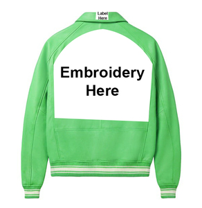 Chaqueta de Cuero Verde para Hombre, Estilo Bomber, Cuello Alto, Estilo Invernal, Corte Regular - Product Image 4