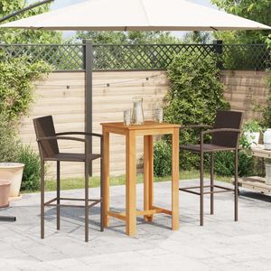 Conjunto de Bar para Jardín en Madera de Teca con Estructura de Mimbre, 2 Plazas, Muebles de Exterior de Diseño Contemporáneo, Resistentes a la Intemperie - Product Image 3