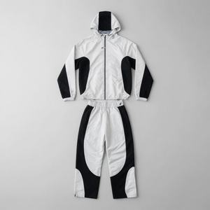 Survêtement de sport deux pièces coupe-vent en polyester écologique imperméable avec blocs de couleur personnalisés et fermeture éclair intégrale - Product Image 2