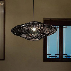 Decorative lamps made from rattan in the shape of <b>wheels</b>, round airplane-shaped chandeliers for the living room.black-white - Product Image 2