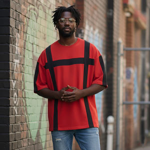 Camiseta de corte holgado de alta calidad para hombre con rayas negras, 100% algodón grueso, camiseta oversize con hombros caídos para hombre - Product Image 5