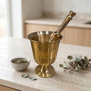 Brass Mortar and Pestle Set Manual <b>Herb</b> Spice <b>Grinder</b> Durable Metal Kitchen Tool Wholesale bulk mortar and pestle - Product Image 1