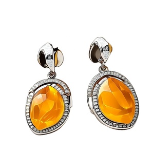Pendientes de gota de estilo geométrico de Plata de Ley 925 al por mayor, joyería de moda hecha a mano con piedra citrina amarilla - Product Image 1