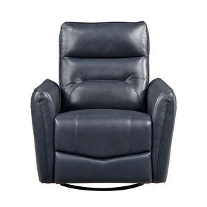 Poltrona Reclinabile in Pelle Blu di Lusso con Movimento Girevole, Arredamento per Soggiorno in Legno Massello - Product Image 2