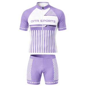 Lavender <b>White</b> Custom <b>Cycling</b> <b>Jersey</b> Shorts Set Short Sleeve Full Zip Quick Dry Padded Bicycle Uniform Team Racing Training - Product Image 1