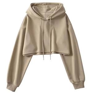 Sudadera Corta de Tela Suave para Mujer, Sudadera Informal de Manga Larga, Mezcla de Algodón Transpirable y Cómoda, Sudadera Corta a la Moda - Product Image 5