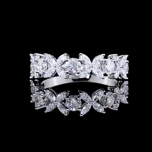 IGI Certified 1.25 CT Marquise Round Cut Lab Grown Diamond Band 18K White Gold Floral Leaf Cluster Eternity Wedding Ring - Product Image 1