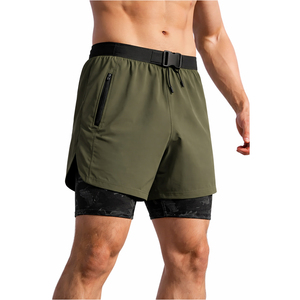 Men 2 in 1 Double Layer Sports <b>Shorts</b> Quick Dry With <b>Zipper</b> Pockets Floral Print Drawstring Waist Mid Length Athletic <b>Short</b> - Product Image 5