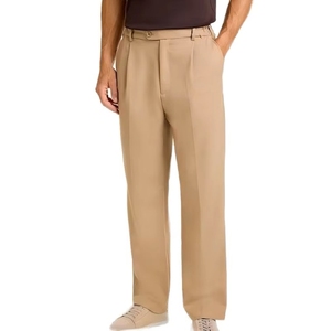 Pantalon plissé pour homme, coupe droite, polyester et coton, infroissable, décontracté chic, fermeture boutonnée, idéal pour l'automne - Product Image 1