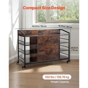 Armadio Archivio in Metallo a 2 Cassetti con Serratura, 6 Ripiani Aperti, Mobile per Archiviazione in Legno, Armadio Laterale con 6 Ripiani Aperti - Product Image 3