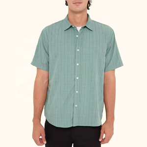 Nouveauté Chemises à carreaux pour hommes à manches courtes Boutons sur le devant Chemise avec logo personnalisé Chemises décontractées - Product Image 4