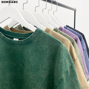 Camiseta de algodón peinado de 220g, color sólido, con efecto lavado y desgastado, hombros caídos, con logotipo bordado personalizado, precio de fábrica de Bangladesh y China. - Product Image 2