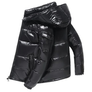 Winter Parkas <b>Men</b> Cotton Coat Hooded <b>Long</b> Sleeve High Gloss Surface Quilted <b>Jacket</b> with Pockets Loose Fit Thickened Warm Short - Product Image 2