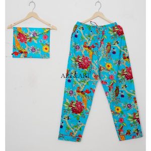 Ensemble de pyjama en coton fait main pour femmes, imprimé floral d'été, respirant, doux, séchage rapide, confortable, longueur intégrale, vêtements de nuit - Product Image 3