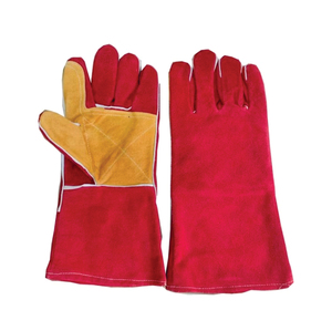 Extra Long Leather Welding <b>Gloves</b> Red Yellow Fleece Lined Molten Metal Splash Test <b>Type</b> B Straight Thumb MIG TIG Customizable - Product Image 6