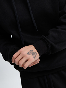 Black <b>Oversized</b> Hoodie & <b>Jogger</b> Set. Fleece Two Piece Sweatsuit | Streetwear Hoodie Pants Set. OEM Private Label Manufacturer - Product Image 3