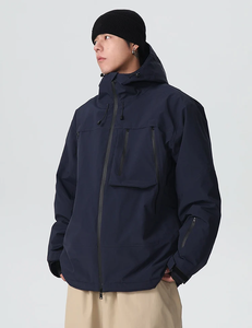 Unisex Hooded Ski <b>Jacket</b> <b>Navy</b> <b>Blue</b> Waterproof Synthetic Insulated Gore-Tex Zipper Closure Snowboarding SkiWear - Product Image 5
