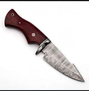 Handcrafted Industrial Grade Damascus Steel Fixed Blade Knife Deep Red Stabilized Wood Scales OEM <b>Craft</b> <b>Tool</b> Executive Display - Product Image 2