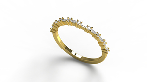 Vintage 18K Baguette Diamond <b>Ring</b> Alternating Round Cut Station Band Dainty Half Eternity <b>Stacking</b> <b>Ring</b> Fine Jewelry for Women - Product Image 2