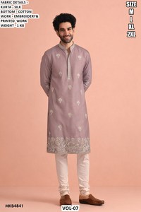 Rosy Regal Bandhani Men's Traditional Embroidered Cotton <b>Silk</b> Velvet Regular Fit Quick Dry Floor-Length <b>Kurta</b> for Wedding Party - Product Image 2