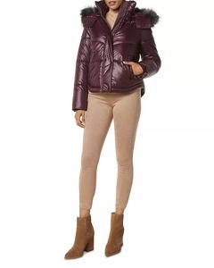 Women's Winter <b>Quilted</b> Puffer <b>Jacket</b> With Fur Trim Hood Full Sleeve Short Length Thick Warm Coat Zipper Closure Solid Color - Product Image 4