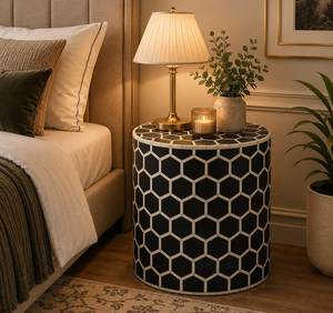 Contemporary Bone Inlay Side Table With Artistic Craftsmanship Stylish Furniture For Bedroom And Living Areas - Product Image 4