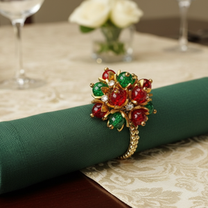 Luxury Jewellery Design Napkin <b>Rings</b> Gold Finish Beaded Crystal Flower | Table Decor Wedding Dining Napkin Holder Set Home Decor - Product Image 4
