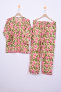 Conjunto de pijama de algodón para mujer, estampado floral, manga larga, cuello redondo, ropa de dormir informal, ropa de dormir de verano, 2 piezas - Product Image 2