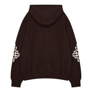 Sudadera con Capucha de Punto Grueso con Cierre y Emblema Bordado en Color Marrón Chocolate, Sudadera de Punto Elegante y Cómoda, Perfecta para Uso Diario - Product Image 2