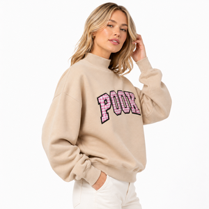 Women's Winter Oversized Mock Neck Sweatshirt with <b>Gingham</b> Greek Letter Applique Embroidery 100% Cotton Fleece Streetwear - Product Image 4