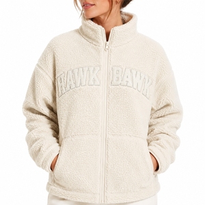 Custom Women's Sherpa Fleece Full Zip Stand Collar <b>Thick</b> Warm <b>Winter</b> <b>Coat</b> with Hawk Bawk Logo Front Fleece Fabric Custom Desgin - Product Image 1