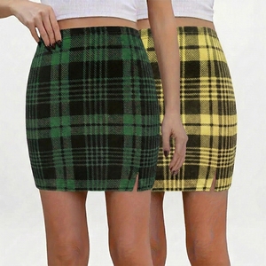 Mini-jupe à carreaux taille haute, mode féminine d'hiver, style sexy toutes saisons, jupe crayon ajustée - Product Image 3