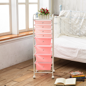 Carrito de almacenamiento de plástico rosa de 8 niveles con ruedas para la organización del hogar, uso en sala de estar y dormitorio - Product Image 4