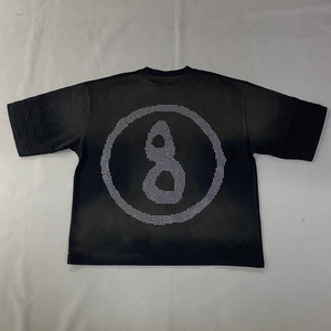 T-shirt personnalisé à strass pour homme, style streetwear, effet délavé, en coton épais – Meilleure vente - Product Image 2