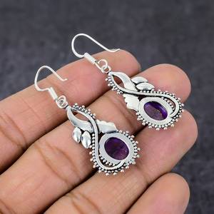 Nikhil Gems Handmade Genuine Amethyst Drop <b>Earrings</b> 925 Sterling Silver Peace Shape Trendy Minimalist Gemstone Jewelry Elegant - Product Image 2