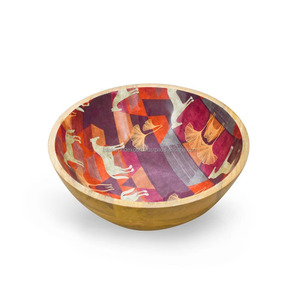 Bol en bois émaillé pour servir le dîner, imprimé floral, artisanal, réutilisable, pour salade et desserts, léger, bol en bois - Product Image 4