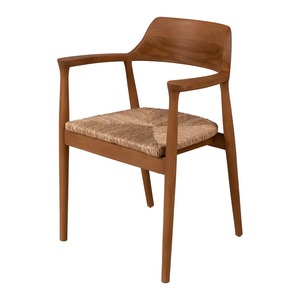 Chaise de salle à manger artisanale en teck avec assise et dossier en rotin naturel – Mobilier haut de gamme pour café, restaurant, hôtel - Product Image 3