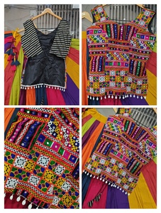 Color Block Embroidered Lehenga Set Block Print Skirt and Tank <b>Top</b> Traditional <b>Indian</b> Pakistani Outfit Festival Wear - Product Image 3