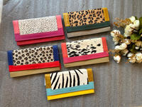 Dompet wanita kulit bulu motif hewan daur ulang buatan tangan asli dompet multifungsi warna pelangi gemuk bergaya dompet tempat kartu ATM