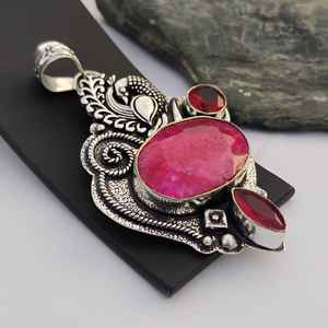 Colgante de rubí granate natural, plata de ley 925, joyería hecha a mano, regalo elegante para mujer, cumpleaños - Product Image 6